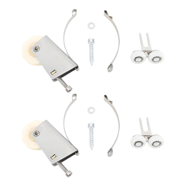 2 juegos de poleas para puertas correderas de armarios y ventanas, poleas para puertas correderas de acero inoxidable, que incluyen rueda superior, rueda cóncava con núcleo de cobre resistente al