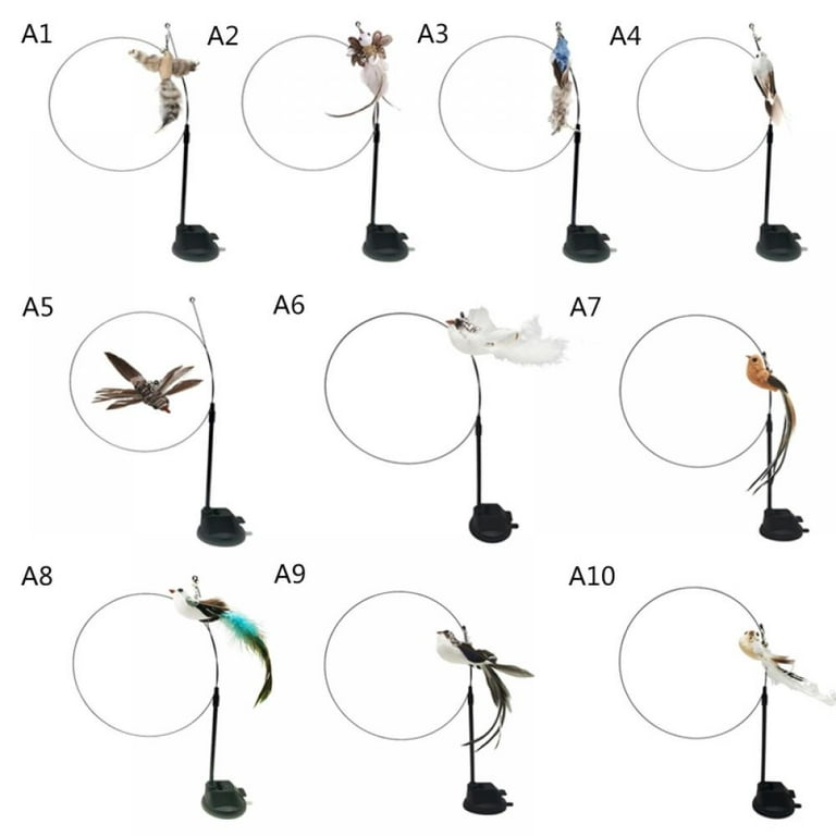 10 Styles Cat Feather Toy, Simulation Bird Feather Toy, Cat Teaser and Exerciser Wand Telescopic Cat Fishing Pole Toy W Suction Cup, Size: 6.8