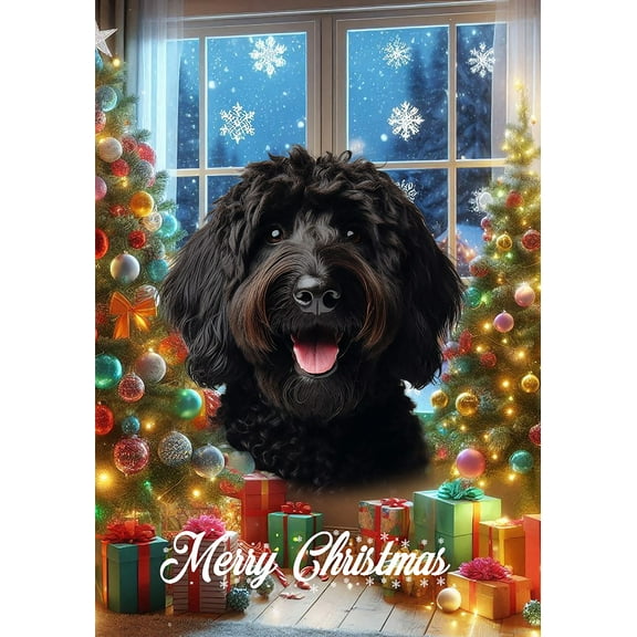 Labradoodle Black - Best of Breed  Christmas Garden Flag 12" x 17"