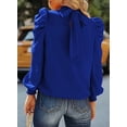 thumbnail image 3 of Women's Solid Ruffle Hem Shirts Long Sleeve Mock Neck Chiffon Blouses Top, 3 of 3