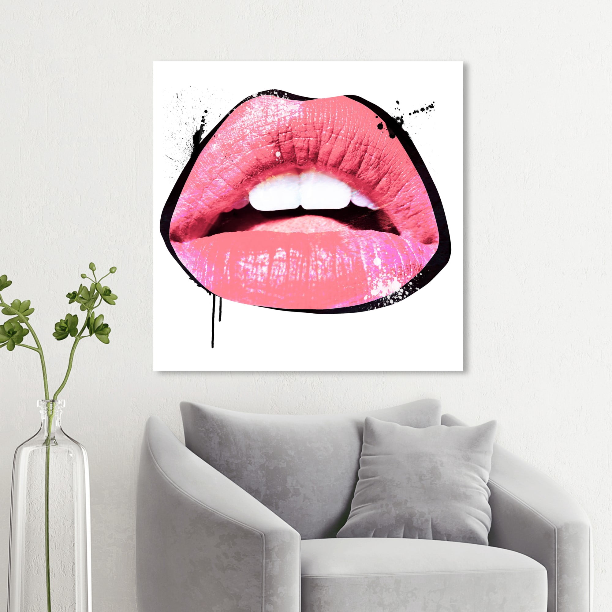 Wynwood Studio 'Rad Lips' Fashion and Glam Wall Art Canvas Print - Pink, White, 12" x 12"