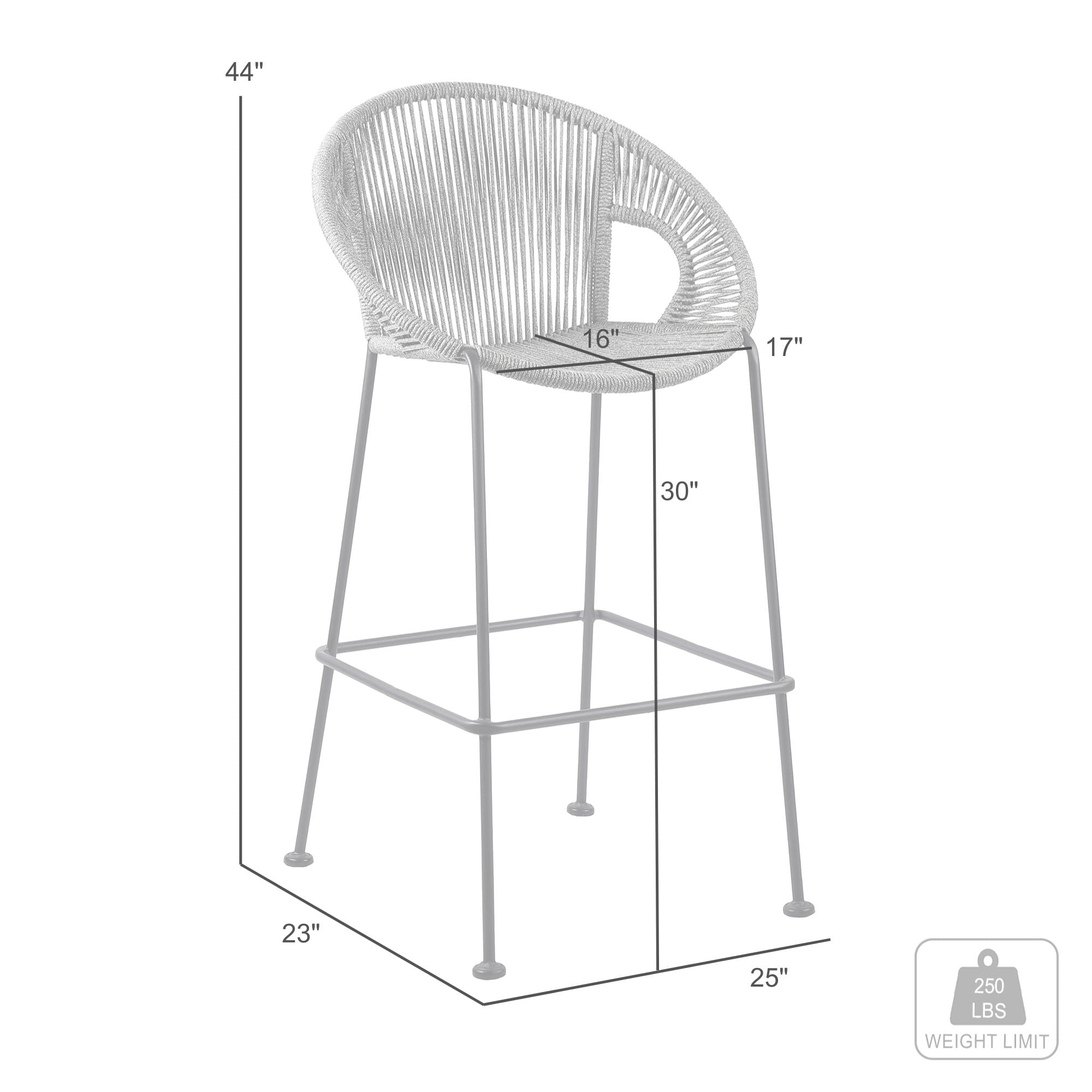 Acapulco 30" Indoor Outdoor Steel Bar Stool with Gray Rope - Set of 2