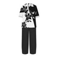 thumbnail image 3 of DDAPJ pyju Womens Cotton Linen 2 Piece Outfits Dressy Floral Print Half Sleeve Blouse Tops with Elastic Waist Capri Pants Suits Plus Size Lounge Matching Set White XXL, 3 of 6