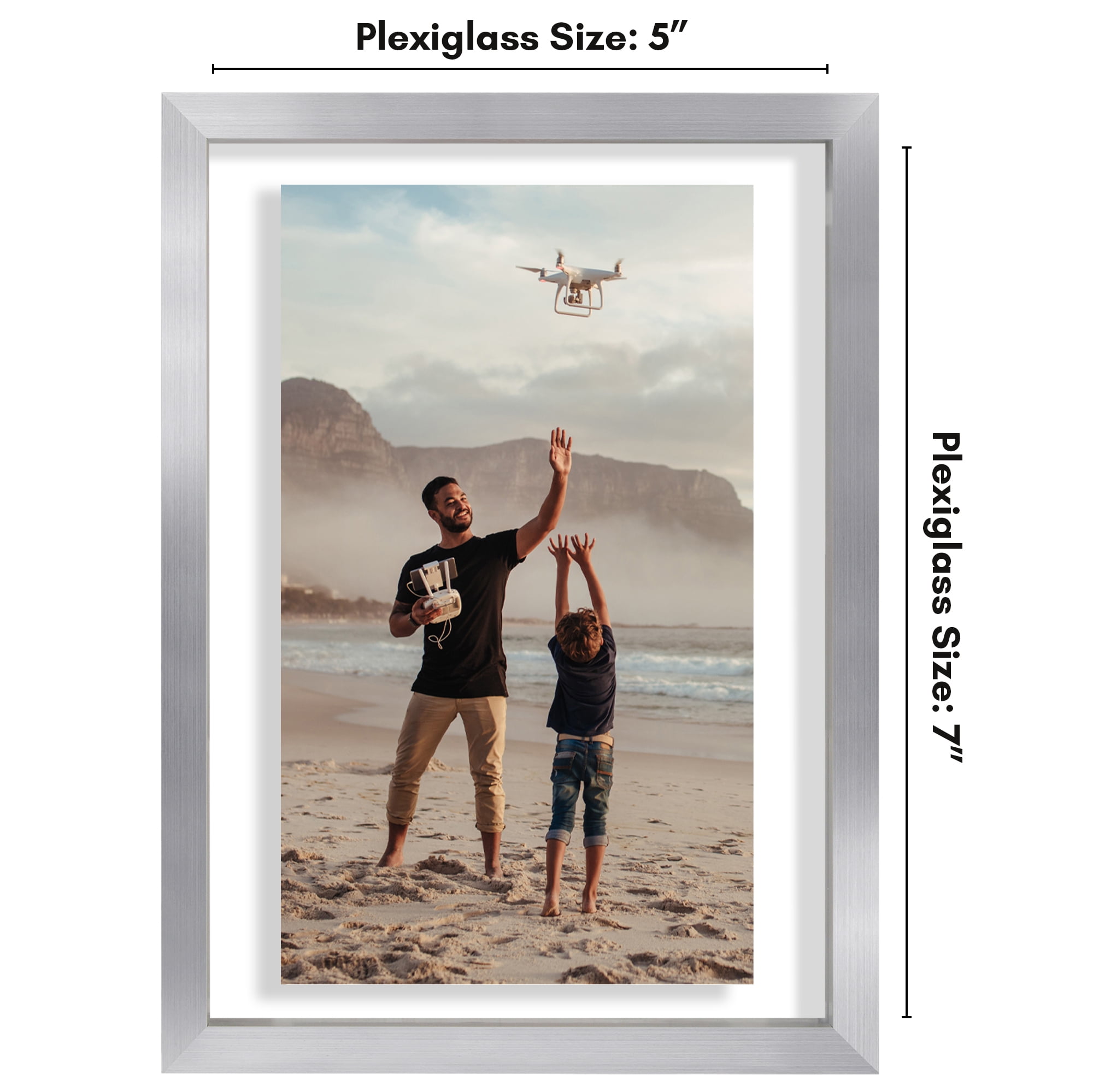 Americanflat 5x7 Picture Frame with Shatter-Resistant Glass Aluminum Floating Display Photo Signature - Silver