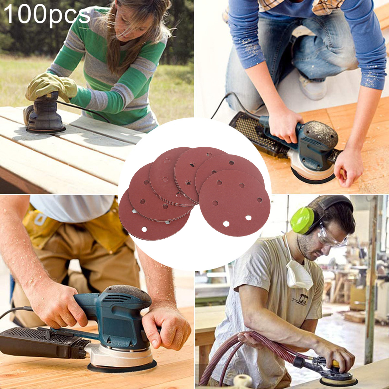 100Pack 5Inch Round Detail Polishing Sandpaper Sanding Discs with 40