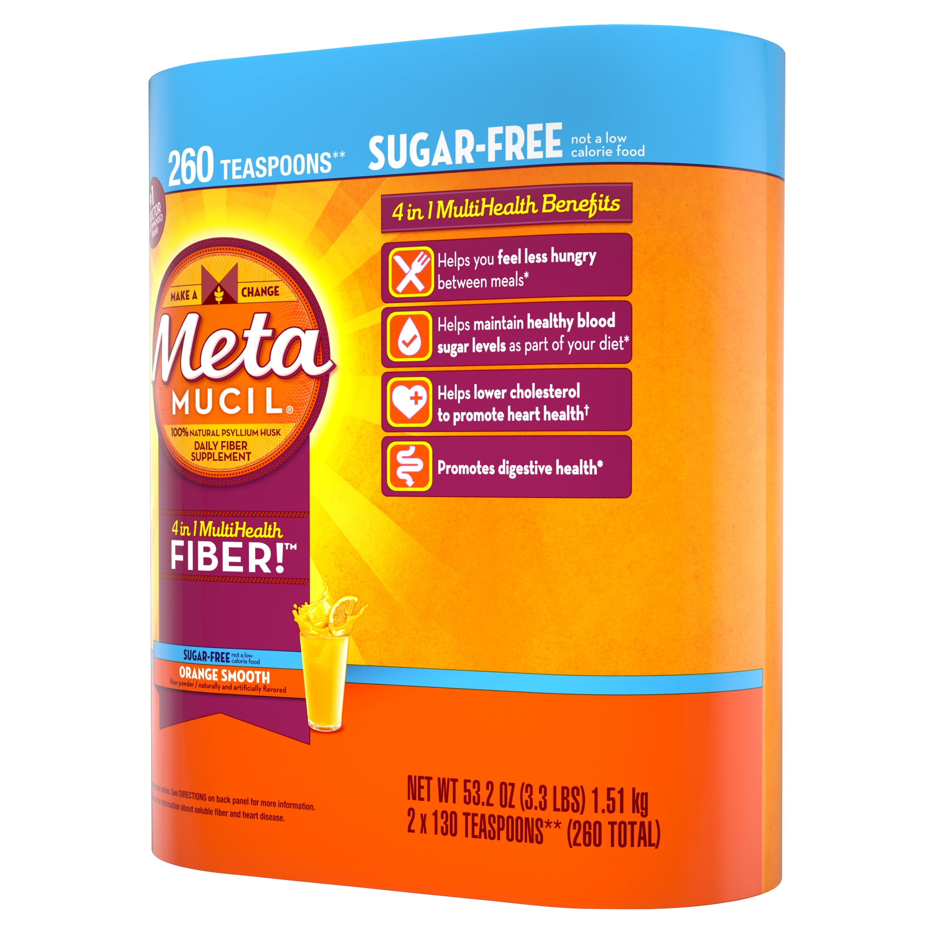 Metamucil, Sugar-Free, 4-in-1 Fiber for Digestive Health, 260 tsps