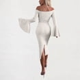 thumbnail image 4 of mfyjkho Vestidos para mujer, Vestido de mujer de color liso con mangas largas, hombros descubiertos, mangas acampanadas, cruzado y abertura en los glúteos Vestidos festivos para mujer xl, 4 of 7