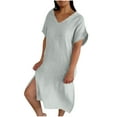 thumbnail image 1 of Liquidation d'Été 2025! Robe Grande Taille pour Femmes, Liquidation d'Été pour Femmes, Mode Robe d'Été Décontractée à Col en V Manches Courtes Unie pour la Plage, 1 of 5