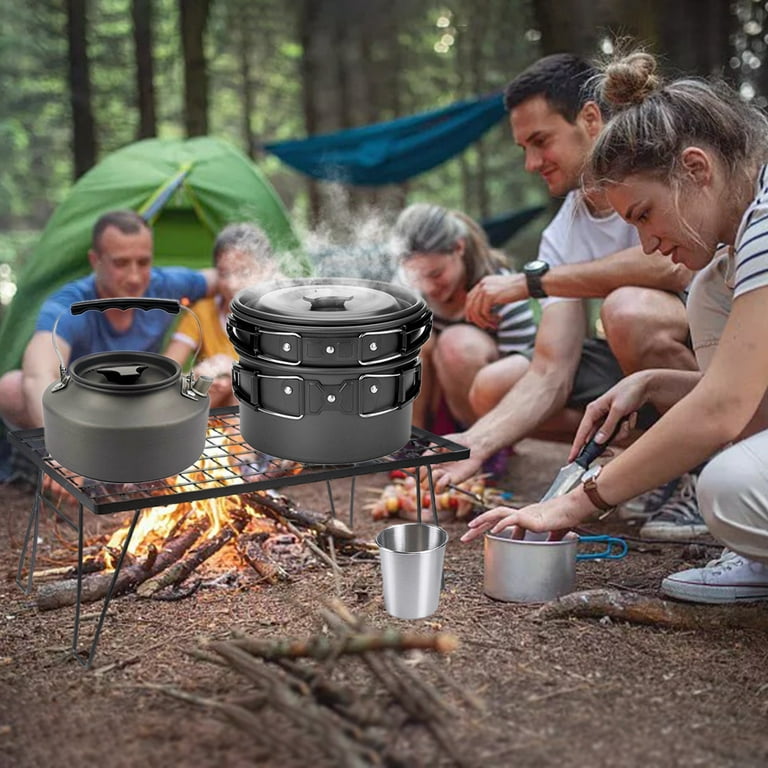 outdoor cookware,camping cookware mess for 2 campfire,stainless outdoor  cooking ,camping kettle gadgets accessories,camping cooking equipment
