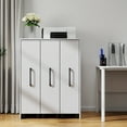 thumbnail image 2 of Bookcase 3-Tier Pull-Out Door Storage Cabinet with Wheels for Office Bedroom, White, 2 of 12