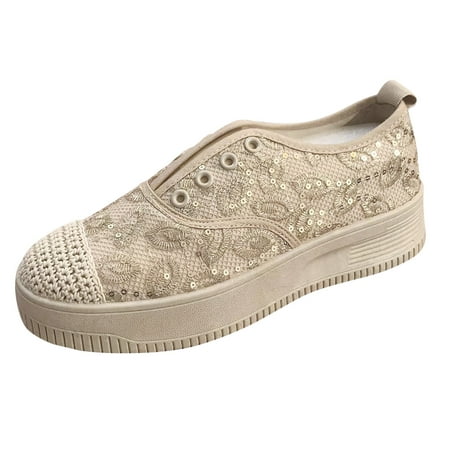 

Quealent Adult Women Shoes Womens Casual Dress Shoes Size 8 Ladies Fashion Solid Color Breathable Sequin Lace Casual Shoes for Women Slip On Winter Khaki 8