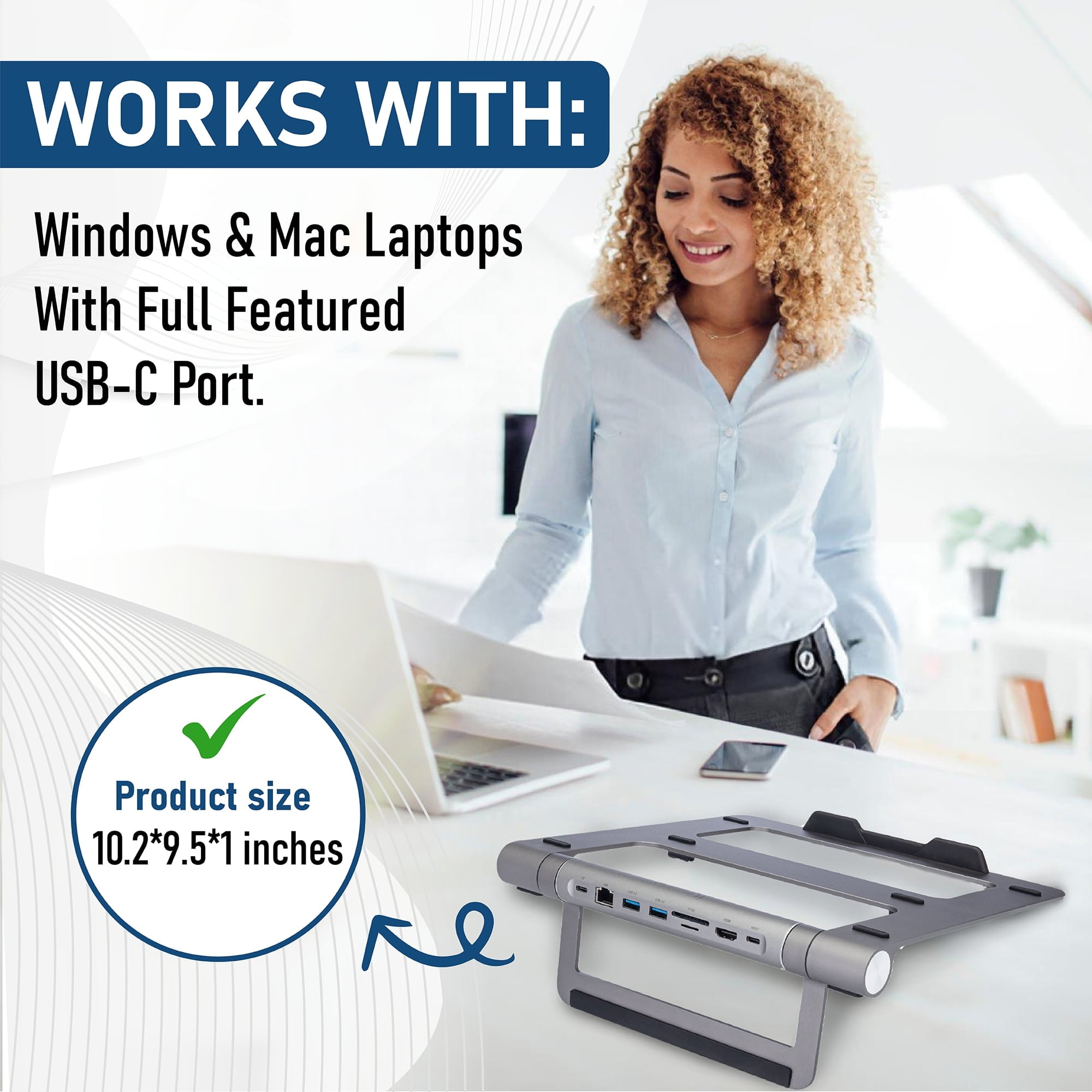 ClearClick 6-in-1 USB-C Portable Docking Station & Laptop Stand - 2X USB 3.0 Ports, HDMI, LAN Ethernet, SD Card Reader, MicroSD Card Reader, USB PD Charging