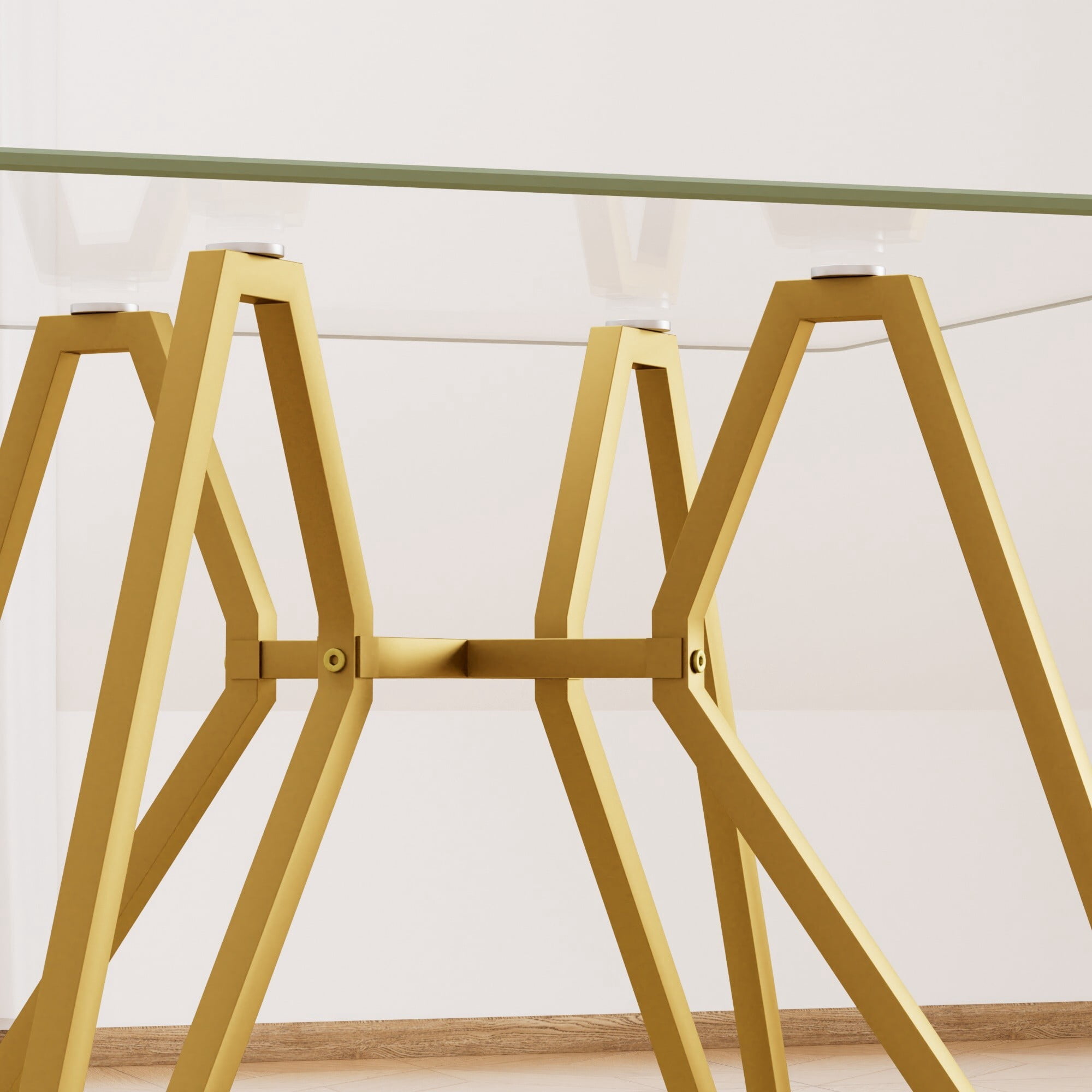 AENKYO 35.4'' Modern Glass Dining Table, Square Tempered Glass Top with Metal Legs, Small Kitchen Table for Home, Gold