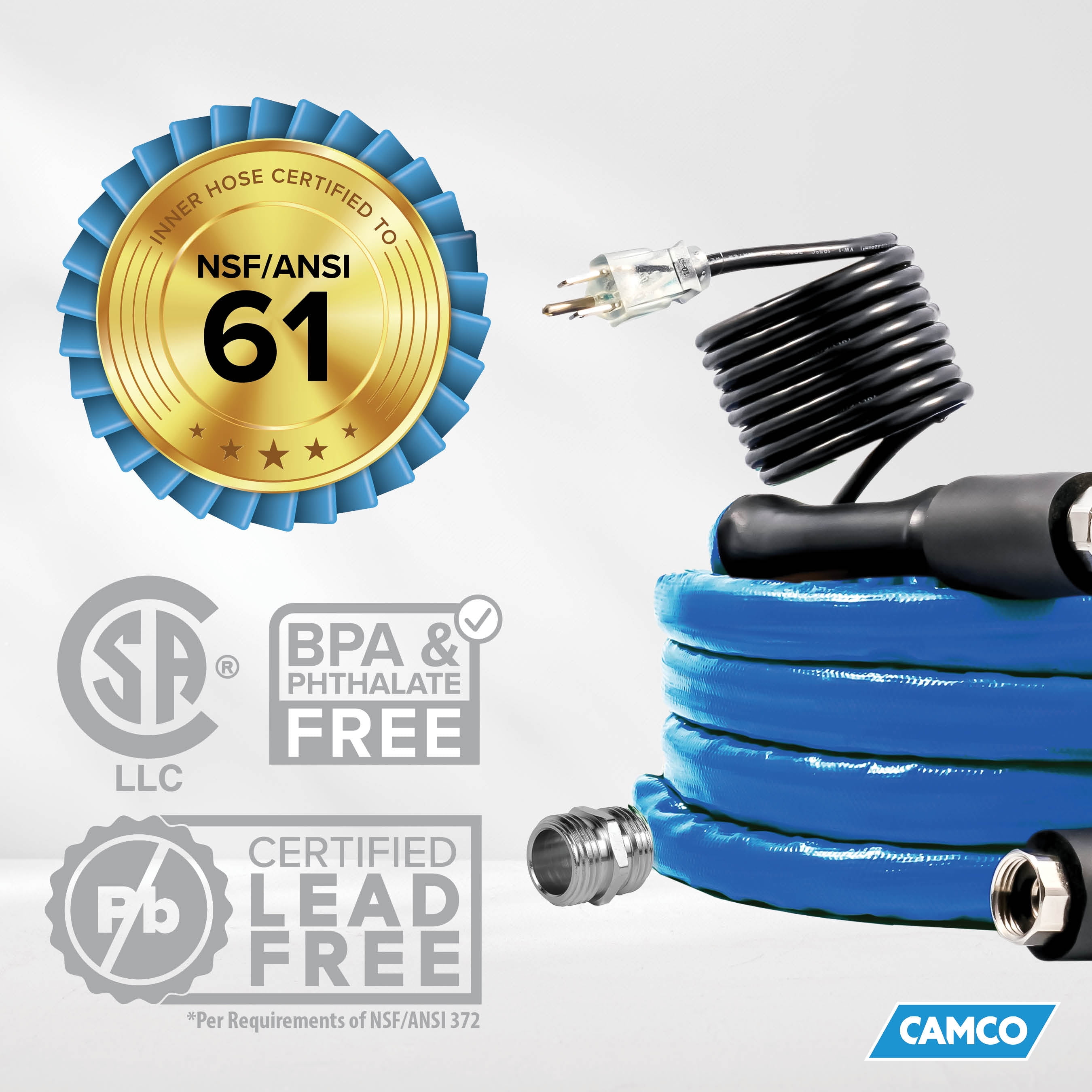 Camco 12-Foot Heated Water Hose for RV - Water Line Freeze Protection (22910)
