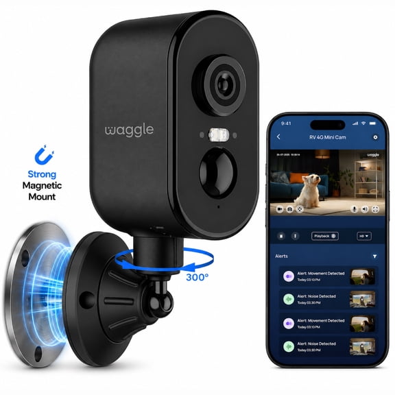 Waggle 4G LTE Cellular Security Camera Wireless Outdoor, No Wi-Fi Solar Powered Camera, 300° Live View, 2K Color Night Vision, PIR Motion Sensor, Two-Way Talk, Built-in SIM Card