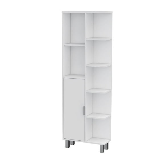 Fm Furniture Quimby Linen Cabinet, with 1 door and 9 shelves, White