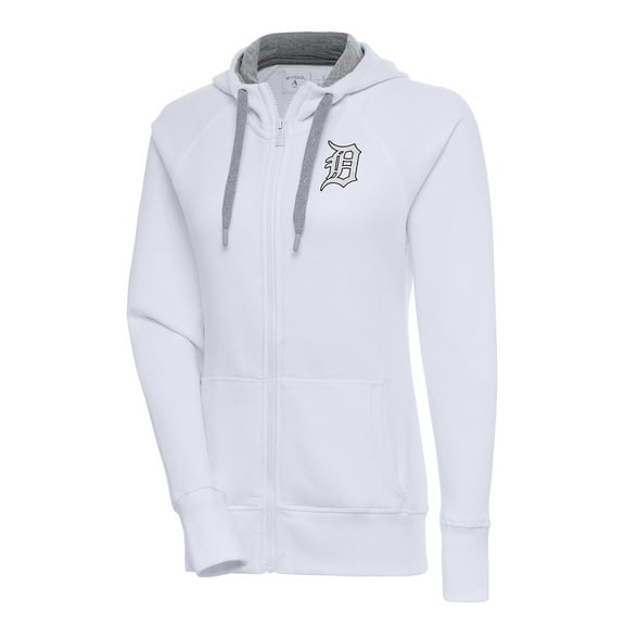 Women's Antigua  White Detroit Tigers Brushed Metallic Victory Full-Zip Hoodie