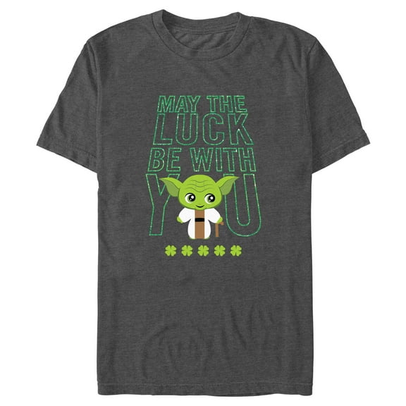 Men's Star Wars Cartoon Yoda May the Luck Be With You Graphic Tee Charcoal Heather X Large