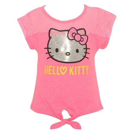 hello kitty little girls pink glitter character print trendy knot t
