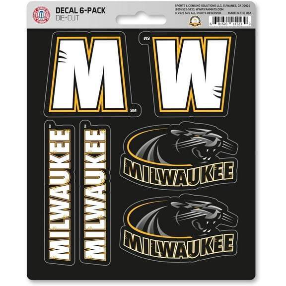 University Of Wisconsin Milwaukee Panthers 6-Piece Decal Sticker Set, 5x6 Inch Sheet, Gift for football fans for any hard surfaces around home, automotive, personal items