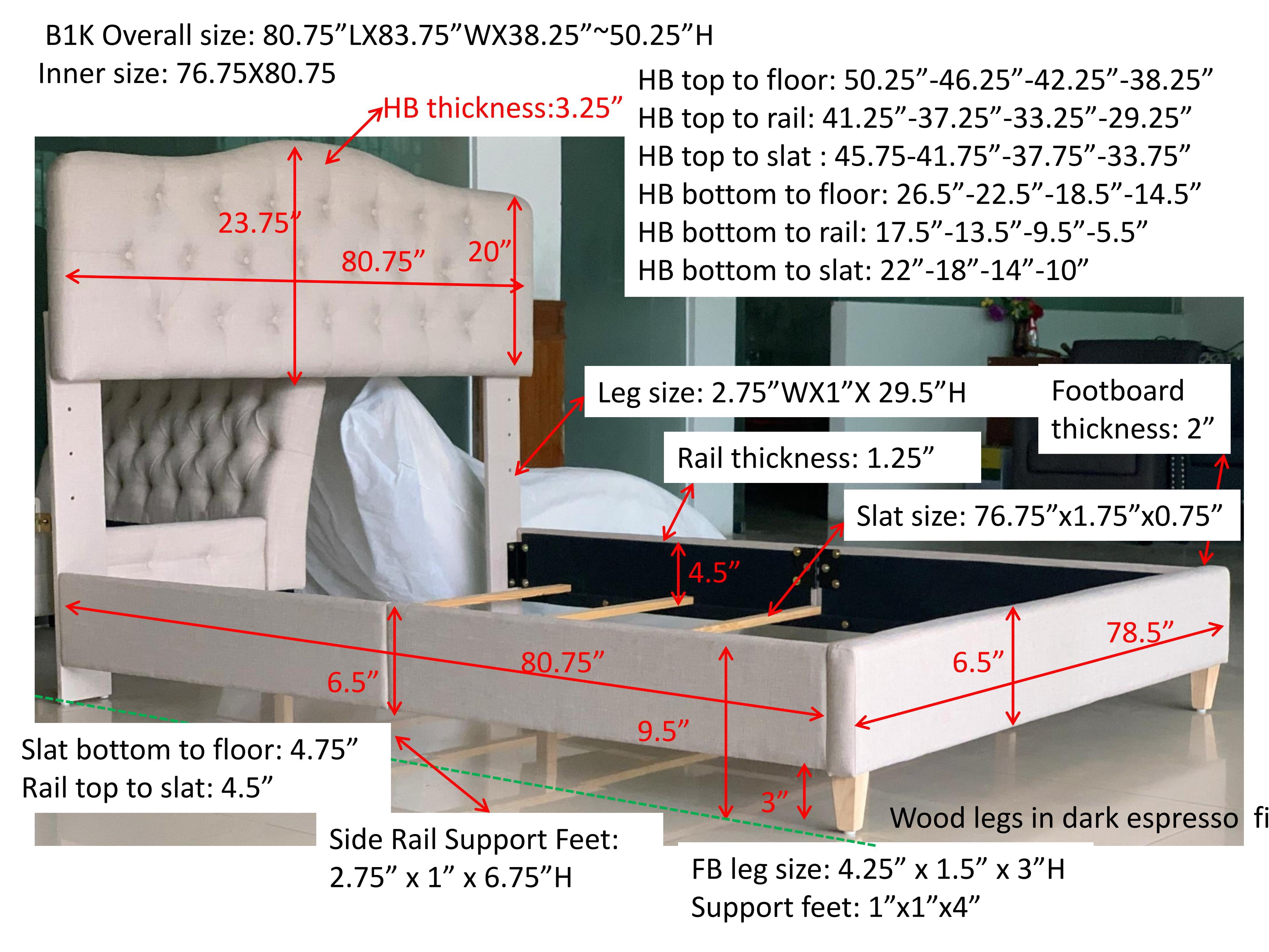 BSHTI Beige Linen Upholstered King Size Bed, Adjustable Height Headboard, Platform Bed Frame with Solid Wood Construction, Box Spring Needed