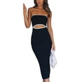 thumbnail image 3 of Women Summer Tube Top Dress Strapless Backless Striped Cutout Bodycon Long Dress Club Streetwear, 3 of 7