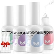 MOROVAN Dip Powder Kit, 4pcs/0.5oz Liquid Set with Activator, Base Coat, Top Coat, Brush Saver