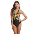 thumbnail image 4 of Women's One Piece Swimsuit Halter Plunge Neck Ruched Tummy Control Bathing Suits, 4 of 4