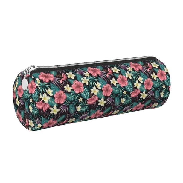 Disketp Green Tropical Leaves Estuche Organizador de Lápices de Cuero, Estuche de Oficina con Cremallera para Bolígrafo y Lápiz