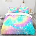 thumbnail image 2 of Ensemble de Literie Écailles de Poisson Colorées Simple Très Grand pour Enfants Fille Bleu Rose Impression Surface de Peau Mermaid Housse de Couette Polyester, 2 of 7