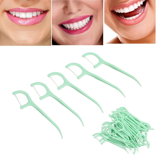 ANGGREK 50pcs Floss Picks Thin Thread Tooth Floss Plaque Removal Teeth Cleansing Floss For Adults, Flossers,Plastic Floss