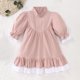 thumbnail image 2 of Odeerbi Niñas Vestido Manga Larga A-Line Primavera Verano Vestido Ruffle Princesa Color Sólido Dulce Cuello Redondo Vestido Manga Farol, 2 of 9