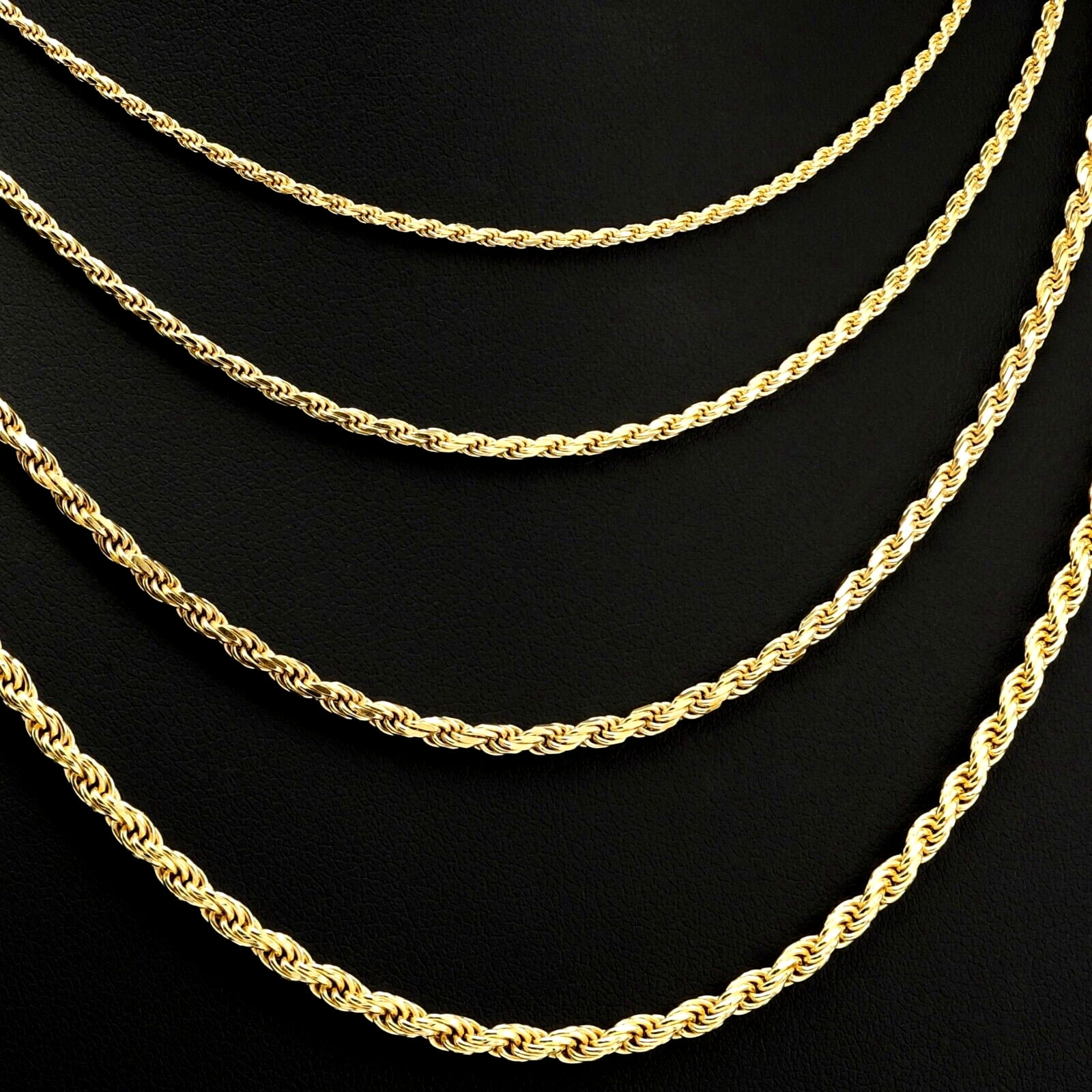 Tilo Jewelry 10K Yellow Gold Diamond-Cut Rope Chain Necklace with Secure Lobster Lock | 4mm - 20 Inch | Everyday Necklace for Men & Women