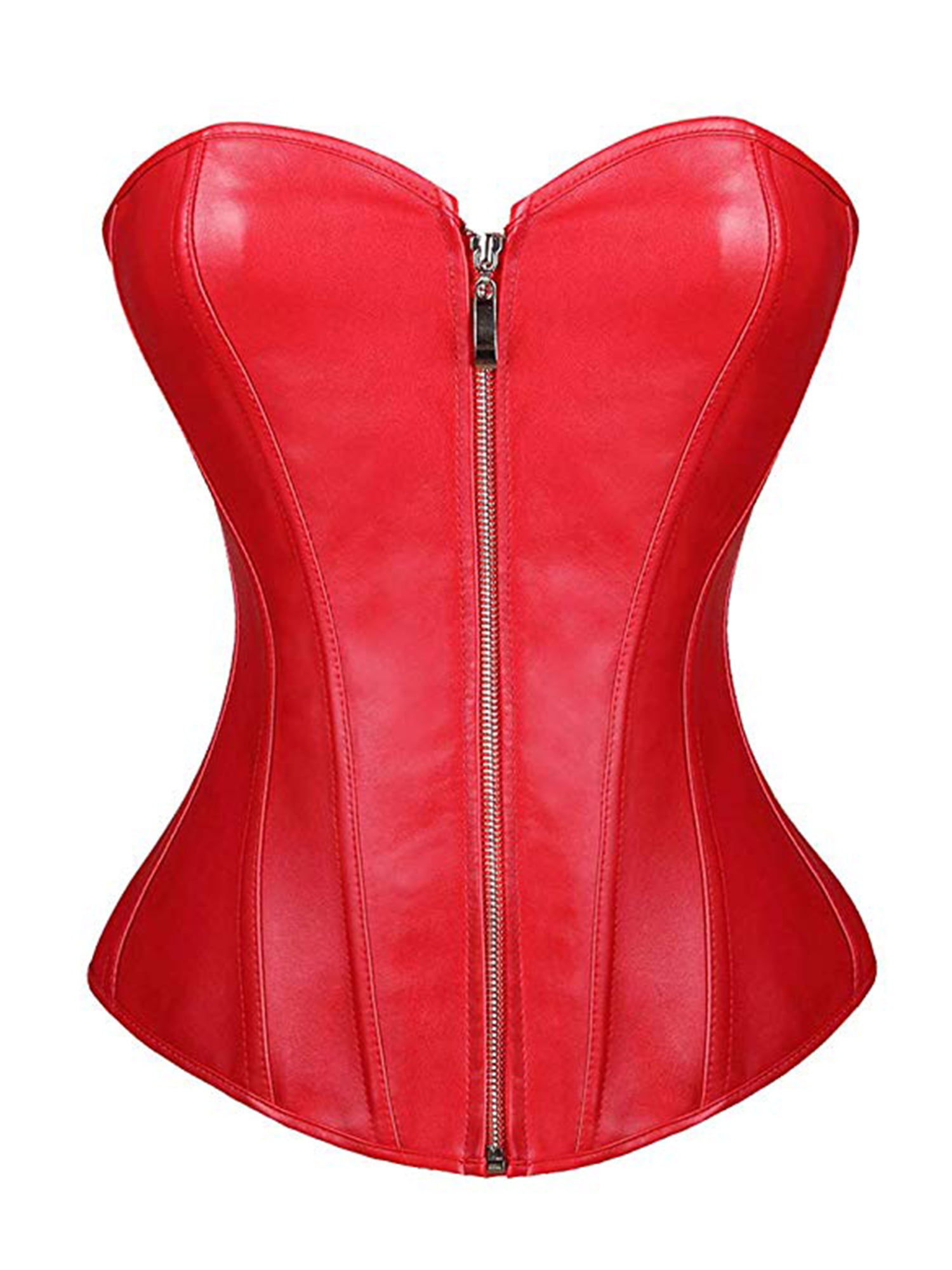 Women PU Leather Underbust Corset Fashion Control Tummy Waist Trainer Top Zipper Lace-Up Wrap Bustier Belt Shapewear
