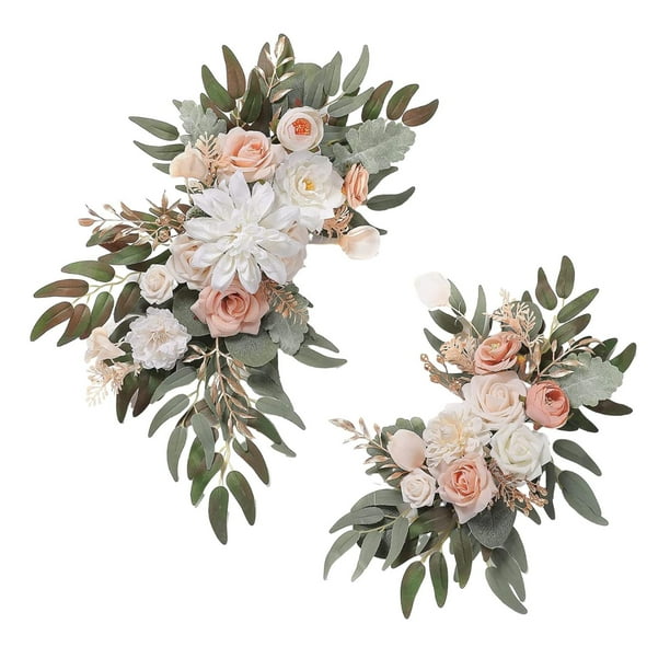 2 piezas de flores artificiales, fondo floral, guirnalda rústica de arco de boda, seda Blanco champán