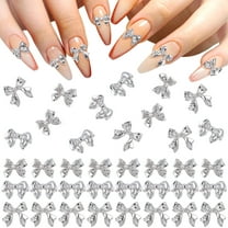 PATOPS 90Pcs Silver Bow Nail Charm 3 Styles Bowknot Wedding Prom DIY Decoration for Women Phone Case