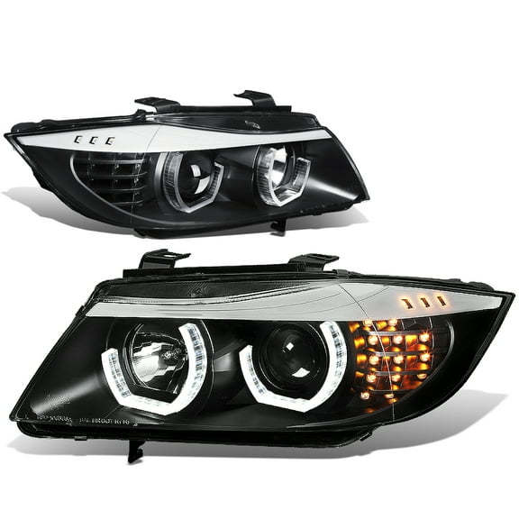 Nuvision for 05-08 BMW E90 3-Series 3D U-Halo DRL LED Signal Projector Headlights Black