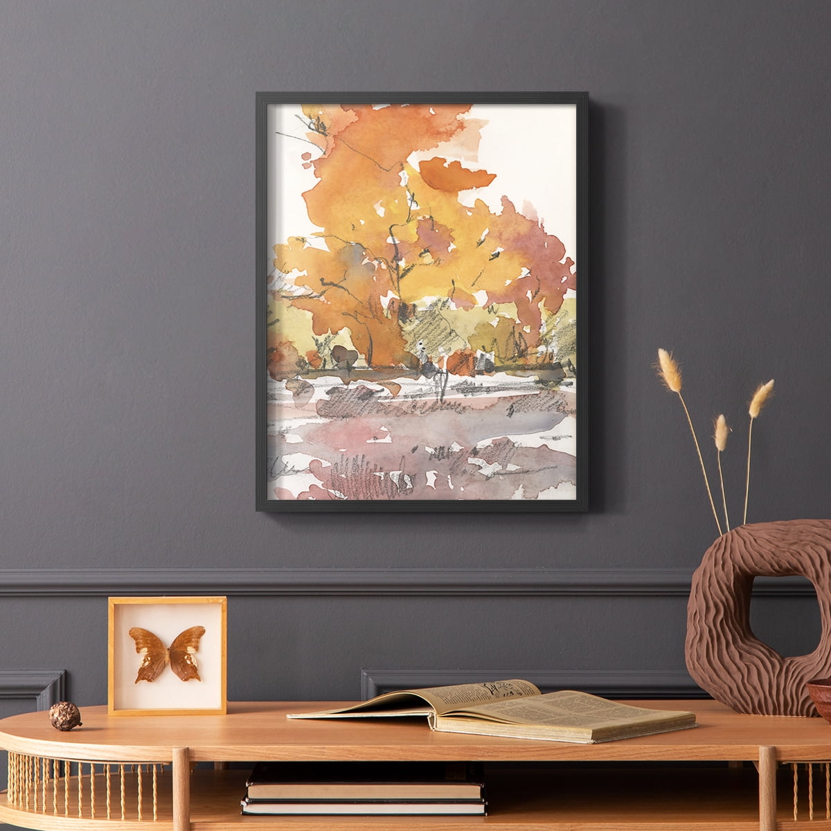Watercolor Treeline Sketch II Framed Print in Black Solid Wood 8 x 10 Framed Print