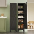 thumbnail image 7 of Narrow Bathroom Cabinet, Metal Storage Cabinet with 4 Adjustable Shelves and 2 Barn Doors,Tall Kitchen Pantry for Living Room, Home Office, Dining Room,Black, 7 of 7