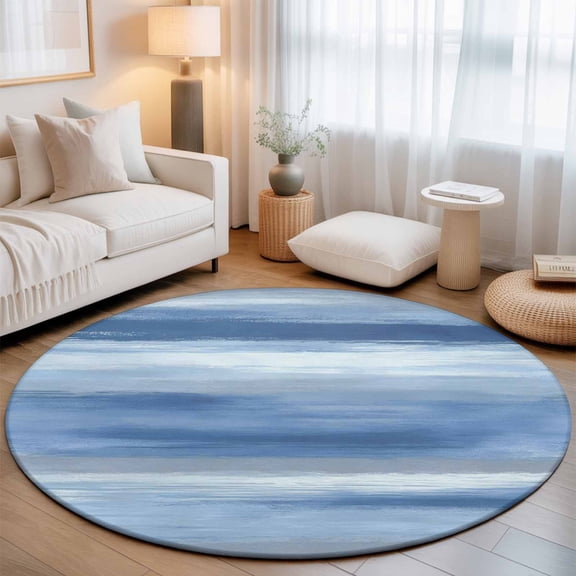 Round Area Rugs 3.3Ft, Navy Blue Grey Non-Slip Washable Circle Rugs Carpet, Abstract Art Oil Painting Blue Ombre Indoor Outdoor Rug Floor Mats Throw Runner for Bedroom Living Room Bathroom