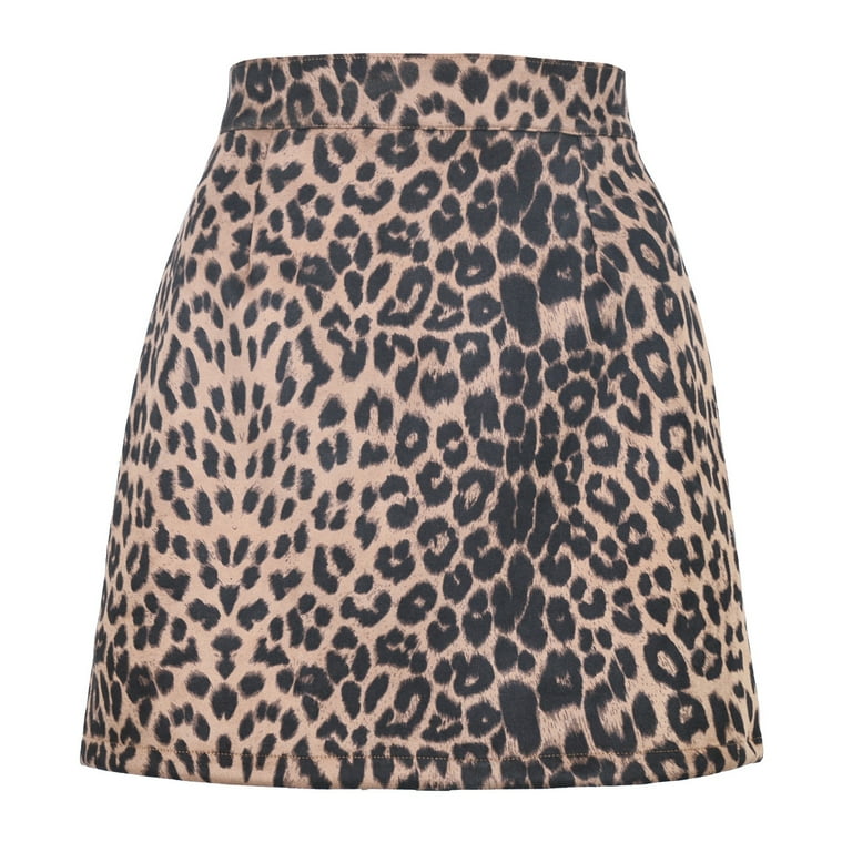 Wenseny Womens Leopard Pencil Skirt Floral Print Casual Vintage A line Short Skirts Beige XL