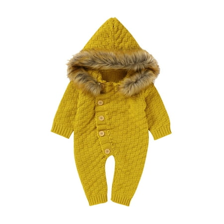 

Leesechin Toddler Tops Long Sleeve Clearance Infant Baby Boys Girls Winter Keep Warm Knit Hoodie Romper Sweater Jumpsuit