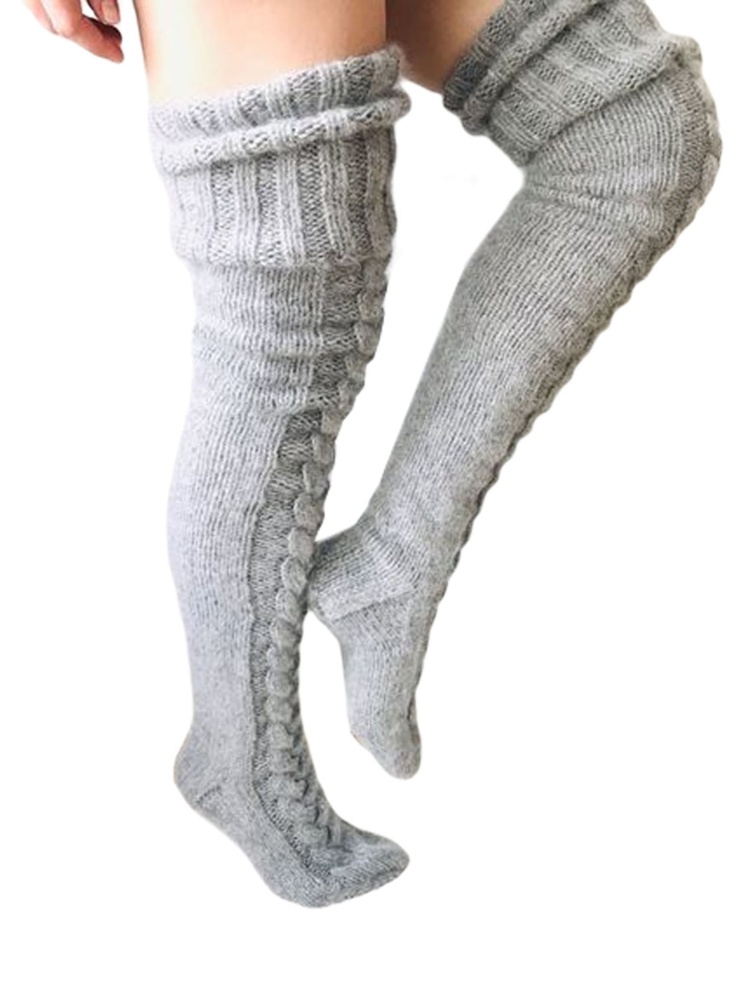 Listenwind Women Winter Warm Knit Cable Long Socks Stockings Casual Wool Thigh  High Over Knee High Socks Girls Female Leg Warmers 