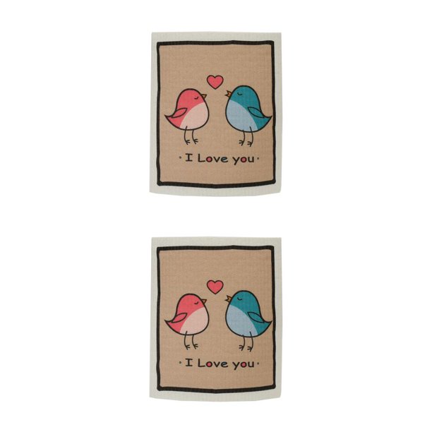 Billuyoard Paño de limpieza de cocina, vajilla, herramienta de limpieza, herramientas de cocina, paños absorbentes para platos con patrones pájaro amoroso 2Conjunto