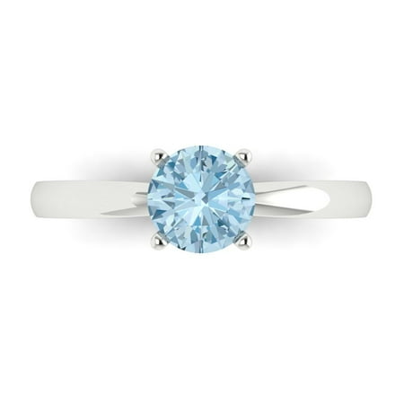 Clara Pucci 14K White Gold 1ct SwissBlueTopaz Solitaire Ring for Women