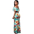 thumbnail image 3 of Women Turquoise Roses Print Off-the-shoulder Maxi Dress, 3 of 11