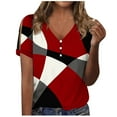 thumbnail image 2 of Wycnly Womens Blouses and Tops Dressy Comfy Breathable Loose Fit Fashion Button up Cold Shoulder Tshirts Summer Geometric Print V-Neck Short Sleeve Cute Tees Tops Wine XXL, 2 of 4