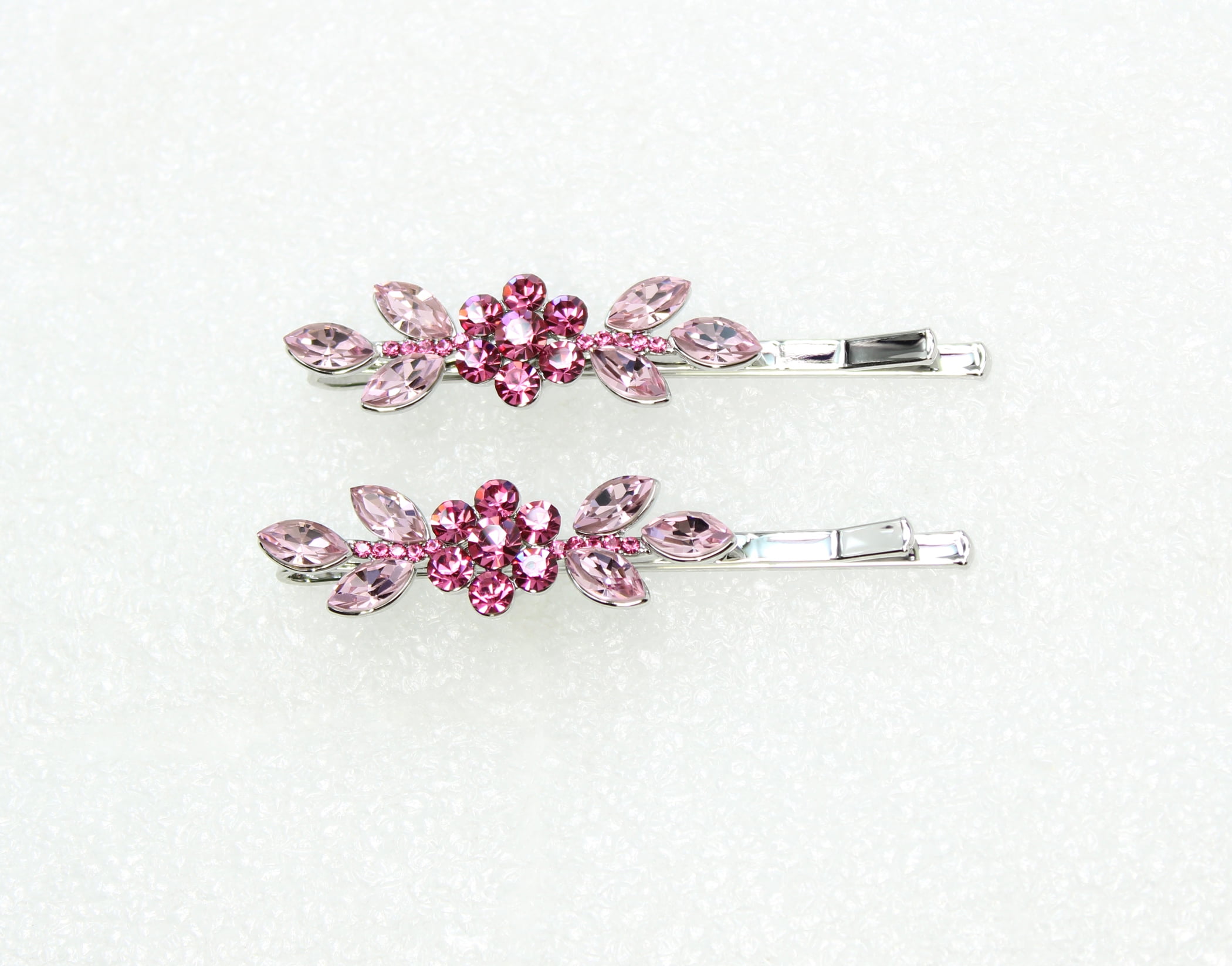 Faship A Pair Of Pink Rhinestone Crystal Floral Hair Clip Pins 2 Pcs