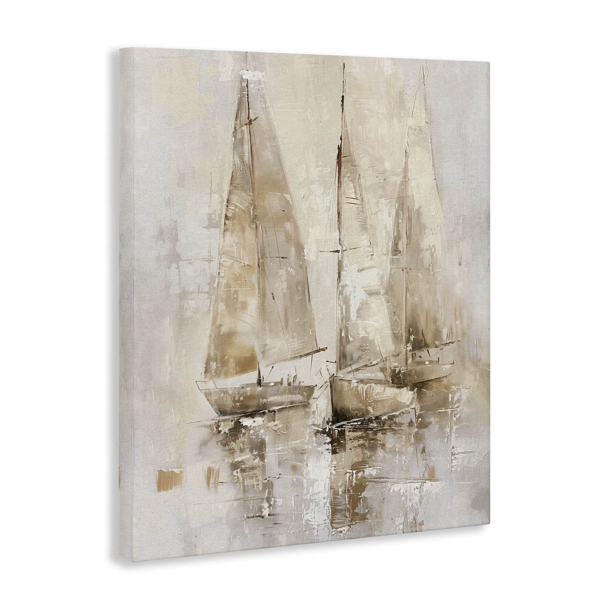 Stupell Industries Neutral Sailing on Sea Nautical & Beach Painting Wrapped Canvas Art Print Wall Art, 36 x 48