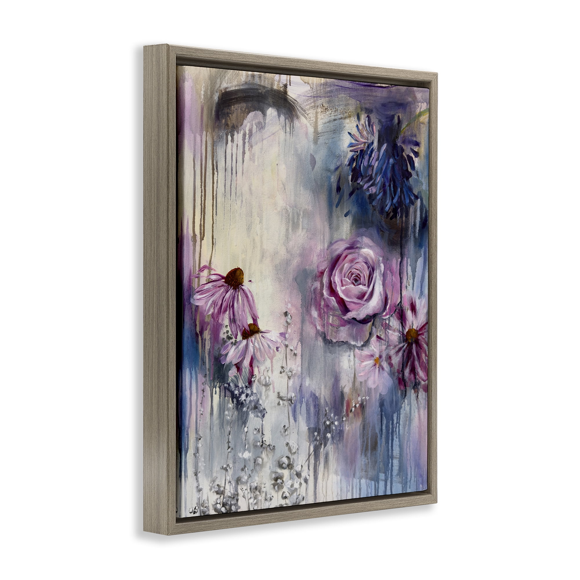 Stupell Industries Lavender Light Blossoms Abstract Painting Brown Floater Framed Canvas Art Print Wall Art, 25 x 31